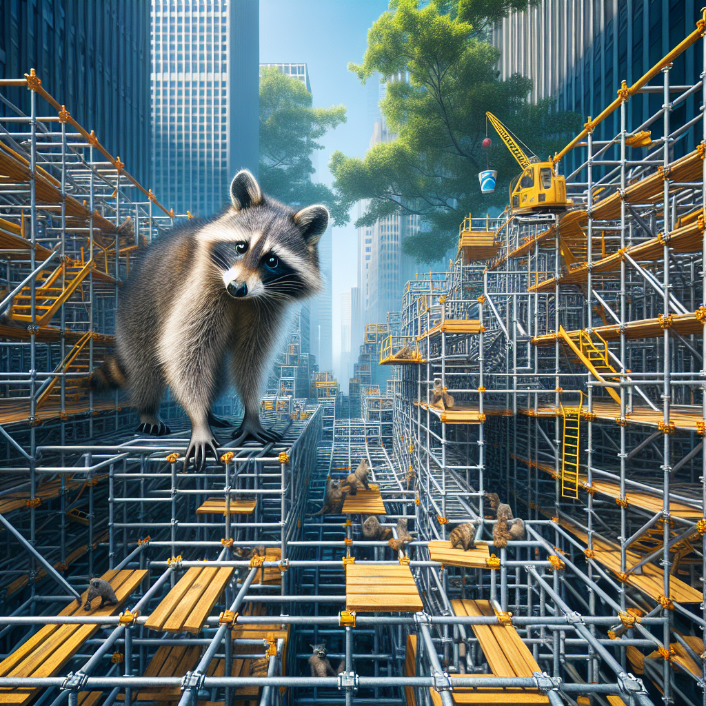 Raccoon Seen on Construction Site Scaffolding Bedford Park